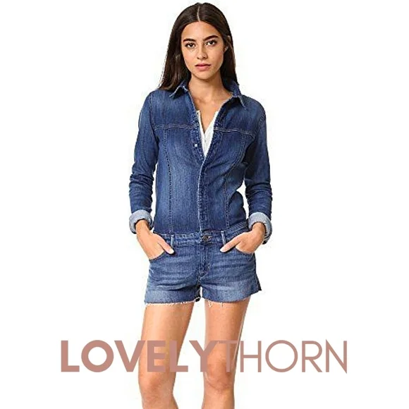 HUDSON // ltd ed ultra-flattering fit long sleeved raw hem stretch denim romper - Picture 9 of 16